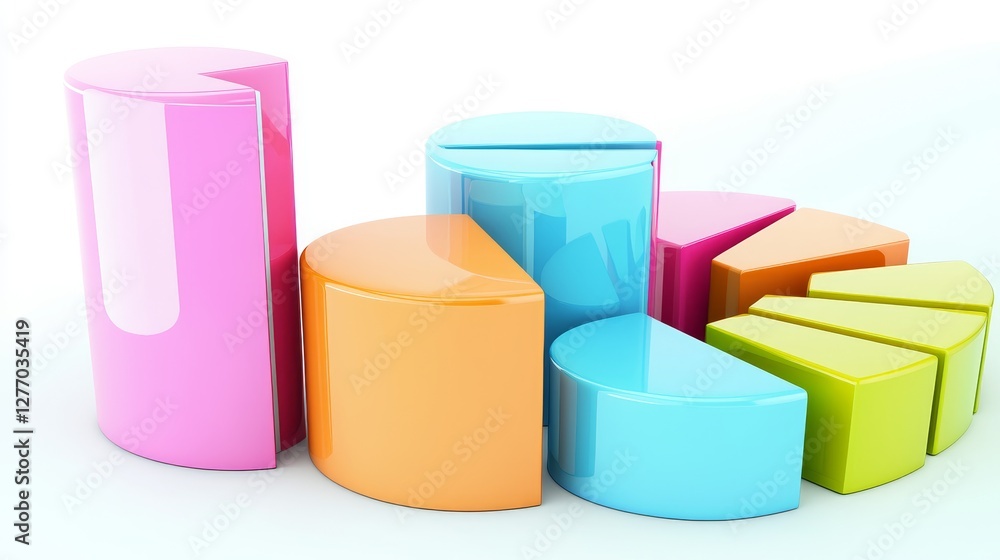 Colorful 3d pie charts representing data trends in business analysis studio setting digital artwork abstract view modern concept Colorful 3d pie charts representing data trends in business analysis studio setting digital artwork abstract view modern concept