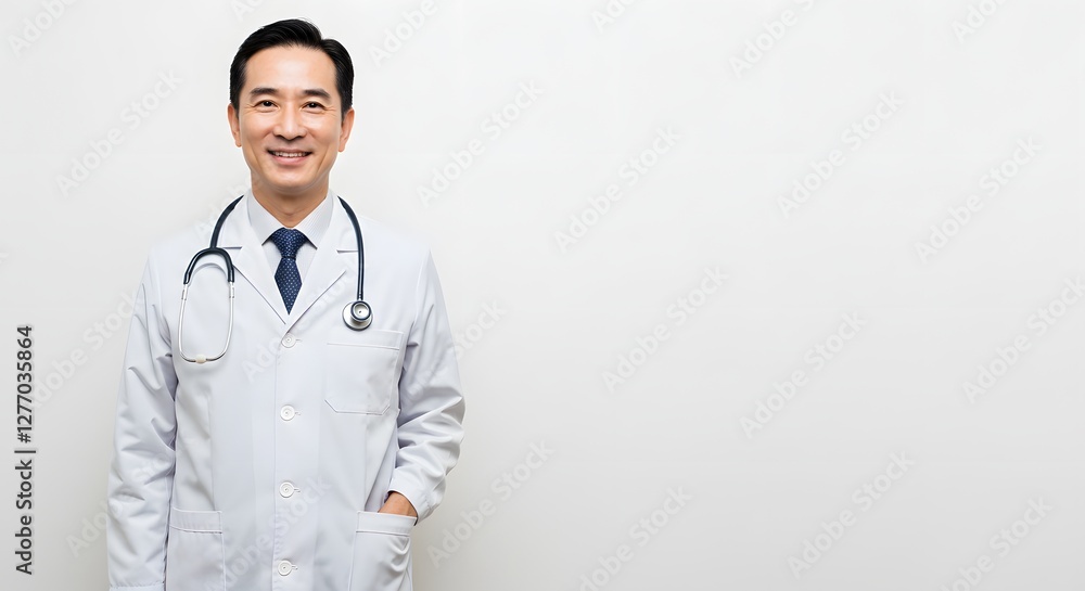 A happy handsome doctor in medical uniform, full body, isolated on a white background, with copy space A happy handsome doctor in medical uniform, full body, isolated on a white background, with copy space