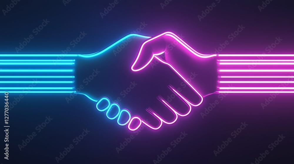 Obraz premium Digital collaboration gesture virtual workspace graphic design neon environment close-up view unity concept