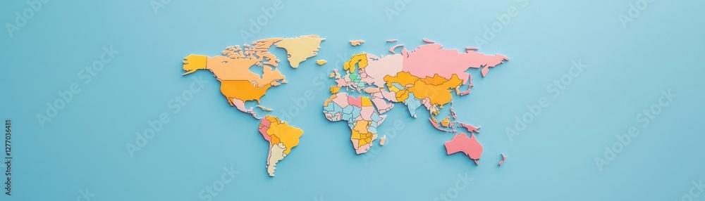 Fototapeta premium Global map illustration world geography infographic bright colors aerial view educational concept