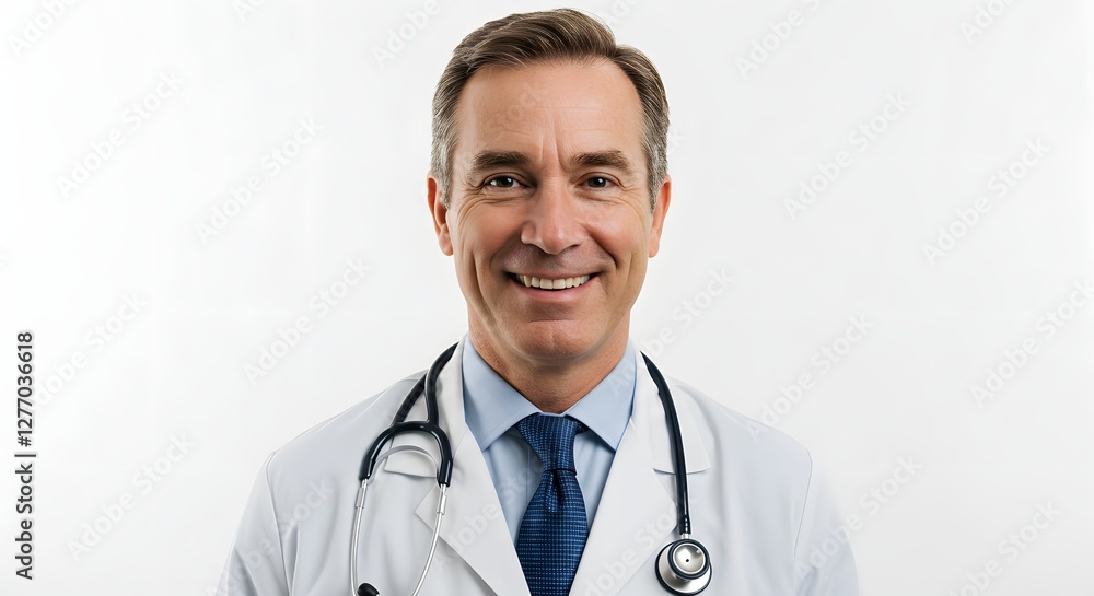 A happy handsome doctor in medical uniform, full body, isolated on a white background, with copy space A happy handsome doctor in medical uniform, full body, isolated on a white background, with copy space