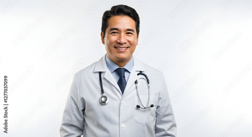 A happy handsome doctor in medical uniform, full body, isolated on a white background, with copy space A happy handsome doctor in medical uniform, full body, isolated on a white background, with copy space