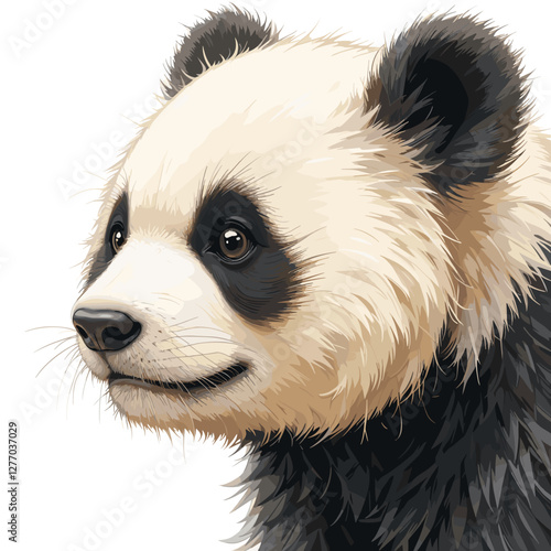 
 Panda Portrait with Gentle Mood Against White Background
