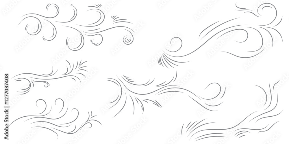 Doodle blowing wind. Hand drawn air wave icon. Outline wind movement symbol isolated on white background. Climate sketch element. Vector decorative dash lines in the shape of a curve.
Doodle blowing wind. Hand drawn air wave icon. Outline wind movement symbol isolated on white background. Climate sketch element. Vector decorative dash lines in the shape of a curve.