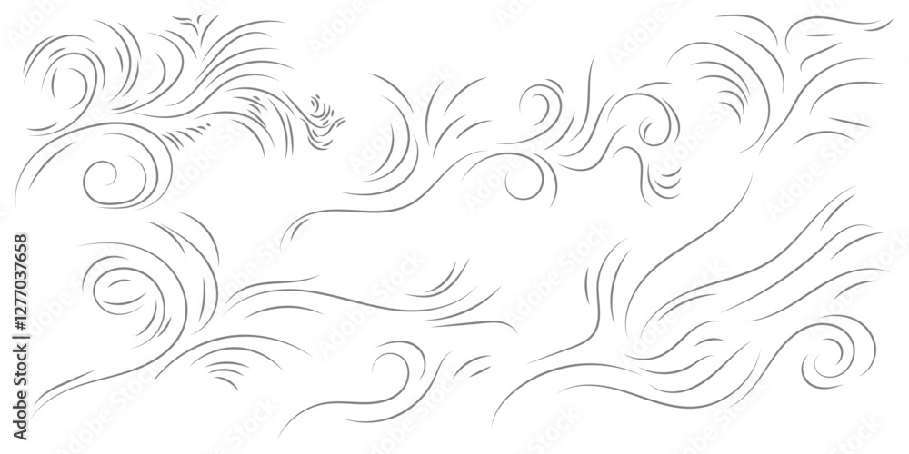Doodle line wind moving set. Breath of the typhoon. Flat wind moves Vector isolated illustration
Doodle line wind moving set. Breath of the typhoon. Flat wind moves Vector isolated illustration