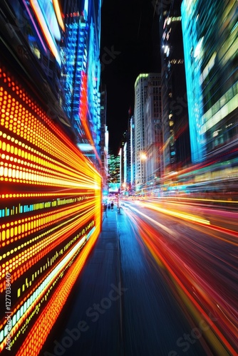 Wallpaper Mural Dynamic nighttime cityscape urban streets long exposure photography vibrant lights eye-level view modern motion Torontodigital.ca