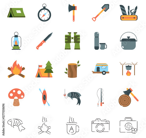 Set of camping vector icons with white background