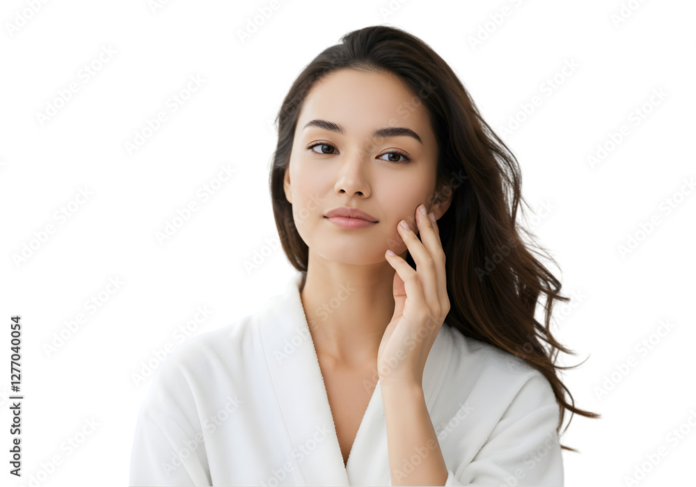a woman on transparent background touching her face, skin care concept png, skin care model without background a woman on transparent background touching her face, skin care concept png, skin care model without background