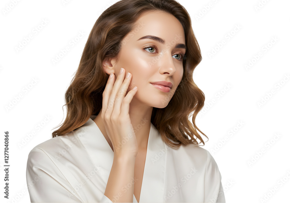 a woman on transparent background touching her face, skin care concept png, skin care model without background a woman on transparent background touching her face, skin care concept png, skin care model without background