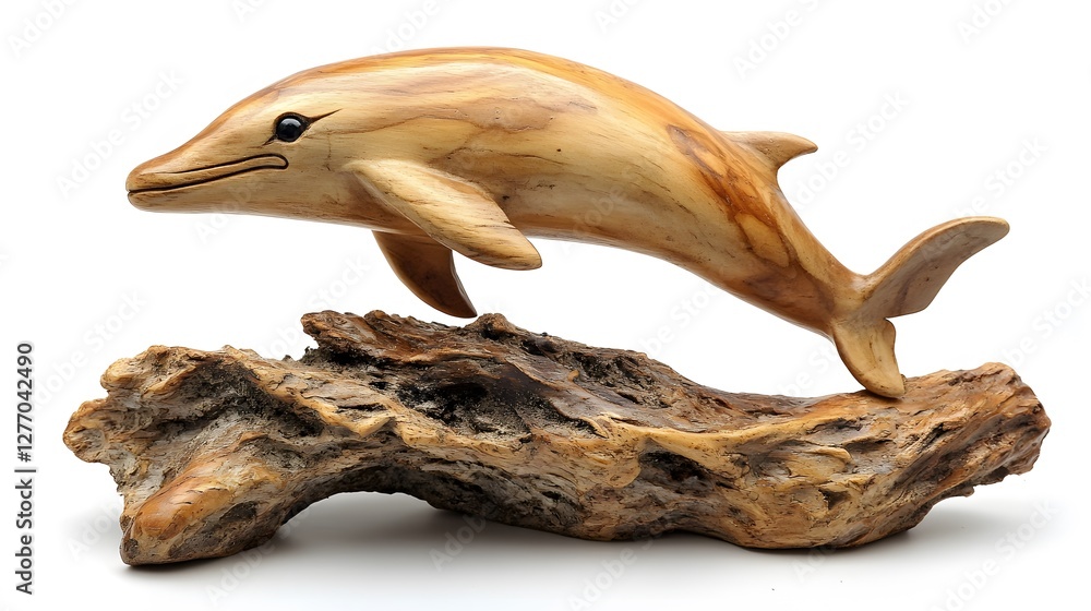 Naklejka premium Dolphin, Carving, Wood Sculpture, Abstract Image, Texture, Pattern Background, Wallpaper, Smartphone Cover and Screen, PC, Laptop, 9:16 and 16:9 Format
