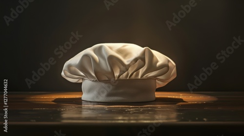 White Chef Hat in Professional Kitchen  
