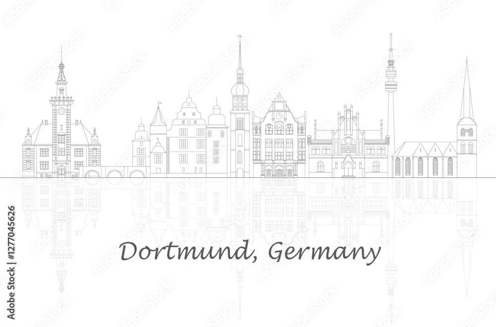 Fototapeta premium GR4_000_107.epsOutline Skyline panorama of city of Dortmund, Germany - vector illustration
