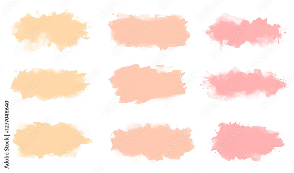 Abstract watercolor brush stroke flow shape transparent PNG set bundle isolated background. Vibrant, vivid, colorful art shapes, bright pale peach cream pink color texture design Abstract watercolor brush stroke flow shape transparent PNG set bundle isolated background. Vibrant, vivid, colorful art shapes, bright pale peach cream pink color texture design