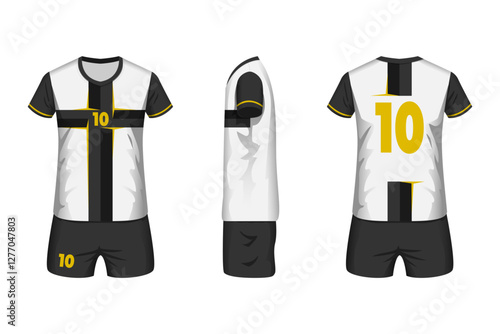 Volleyball jersey mockup white and black colors with front, side and back view.