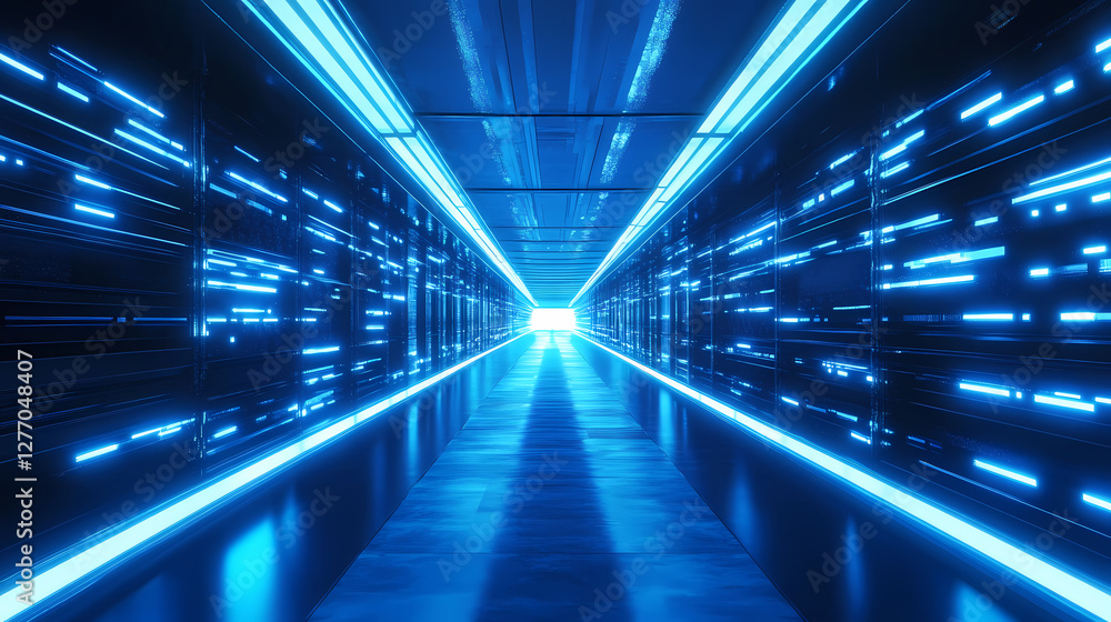 Futuristic blue luminous corridor digital pathway. Luminous Infinite Corridor. Illustration Futuristic blue luminous corridor digital pathway. Luminous Infinite Corridor. Illustration