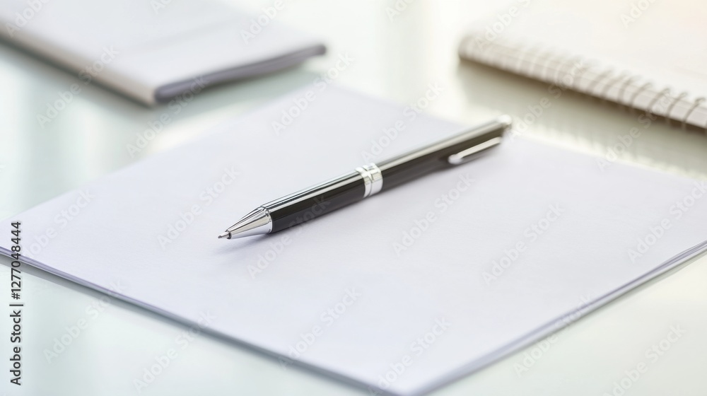 Resignation letter on a desk beside a pen and notebook. Featuring career change and clarity Resignation letter on a desk beside a pen and notebook. Featuring career change and clarity