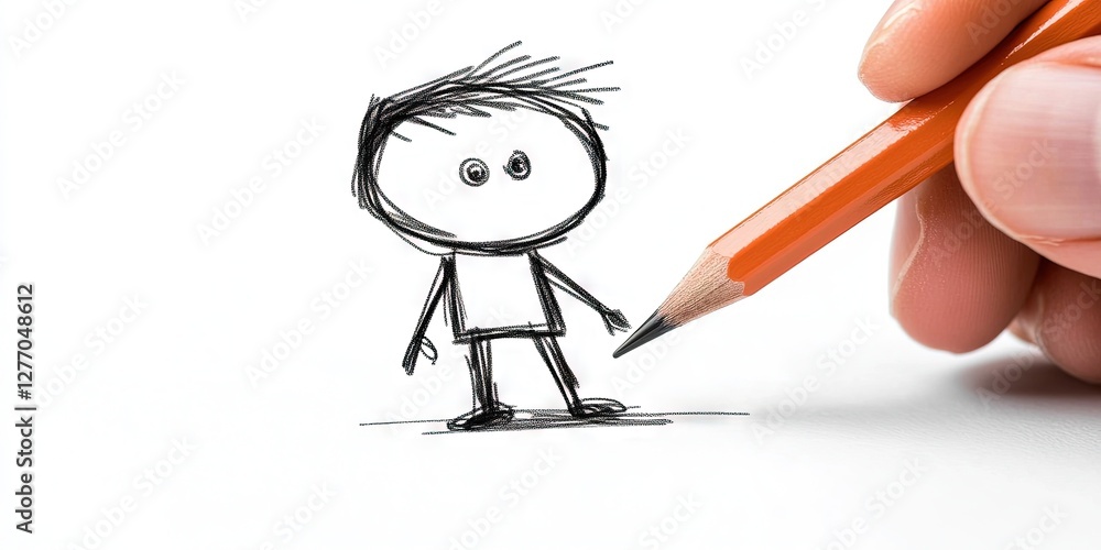 stick figure holding a pencil drawing on paper, realistic hand drawing on paper, isolated on white stick figure holding a pencil drawing on paper, realistic hand drawing on paper, isolated on white
