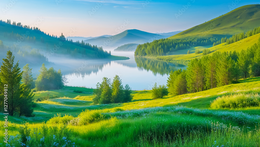Fototapeta premium stunning national natural park Burabay Kazakhstan, summer day