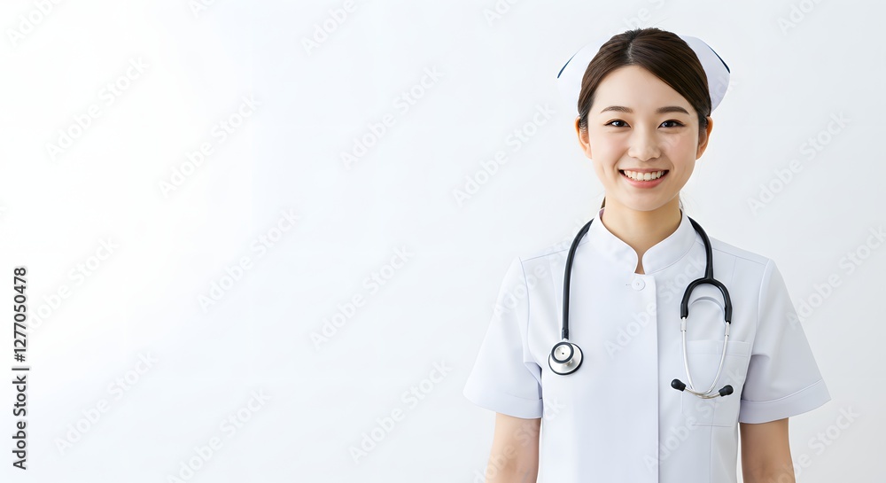 A beautiful happy female Nurse in medical uniform, full body, isolated on a white background, with copy space A beautiful happy female Nurse in medical uniform, full body, isolated on a white background, with copy space