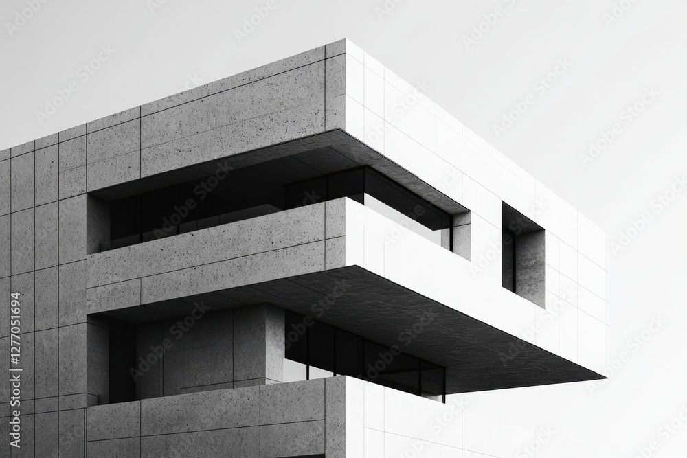 Modern architectural design featuring bold lines and textured concrete against a bright sky Modern architectural design featuring bold lines and textured concrete against a bright sky