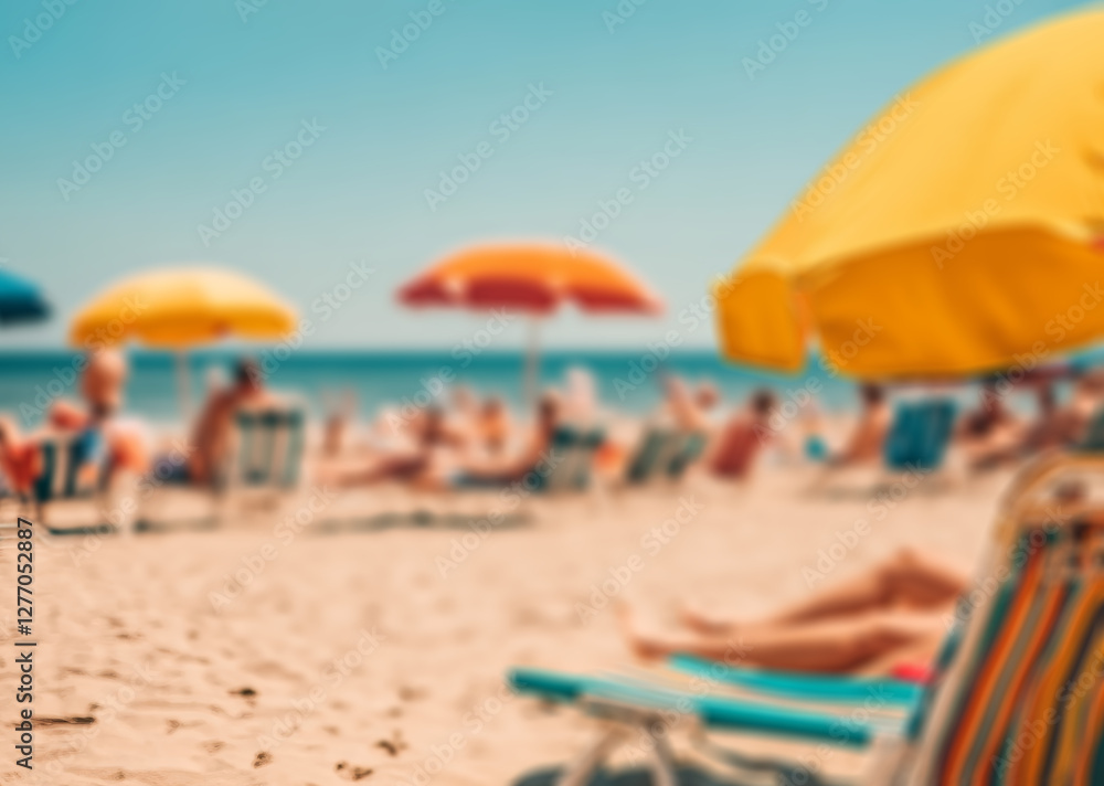 Beautiful summer beach with colorful umbrellas and chairs on the sand Beautiful summer beach with colorful umbrellas and chairs on the sand