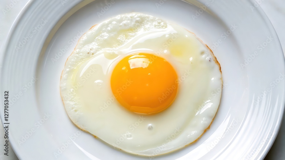 Delicious Sunny Side Up Egg on White Plate Top View
