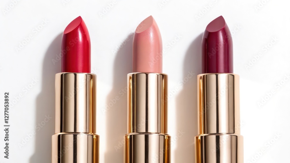 Fototapeta premium Set of Elegant Glamour Lipstick Shades for Confident and Stylish Beauty on White Background