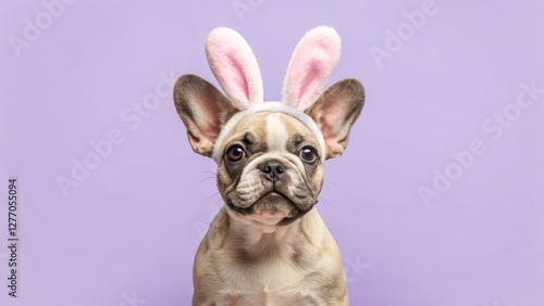 Wallpaper Mural Cute Bulldog Portrait wearing Festive Bunny Ears in Lilac Background Torontodigital.ca