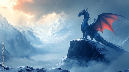 Dragon silhouette looming over rocky mountain high resolution picture