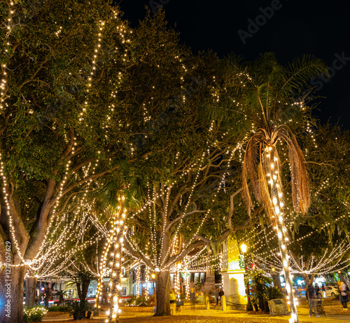 Christmas Decorations at The Nights of Lights Celebration, Plaza de la Constitucion, St. Augustine, Florida, USA