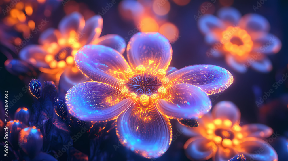 Fototapeta premium Glowing fractal flower mandala art. Mystical Neon Fractals. Illustration