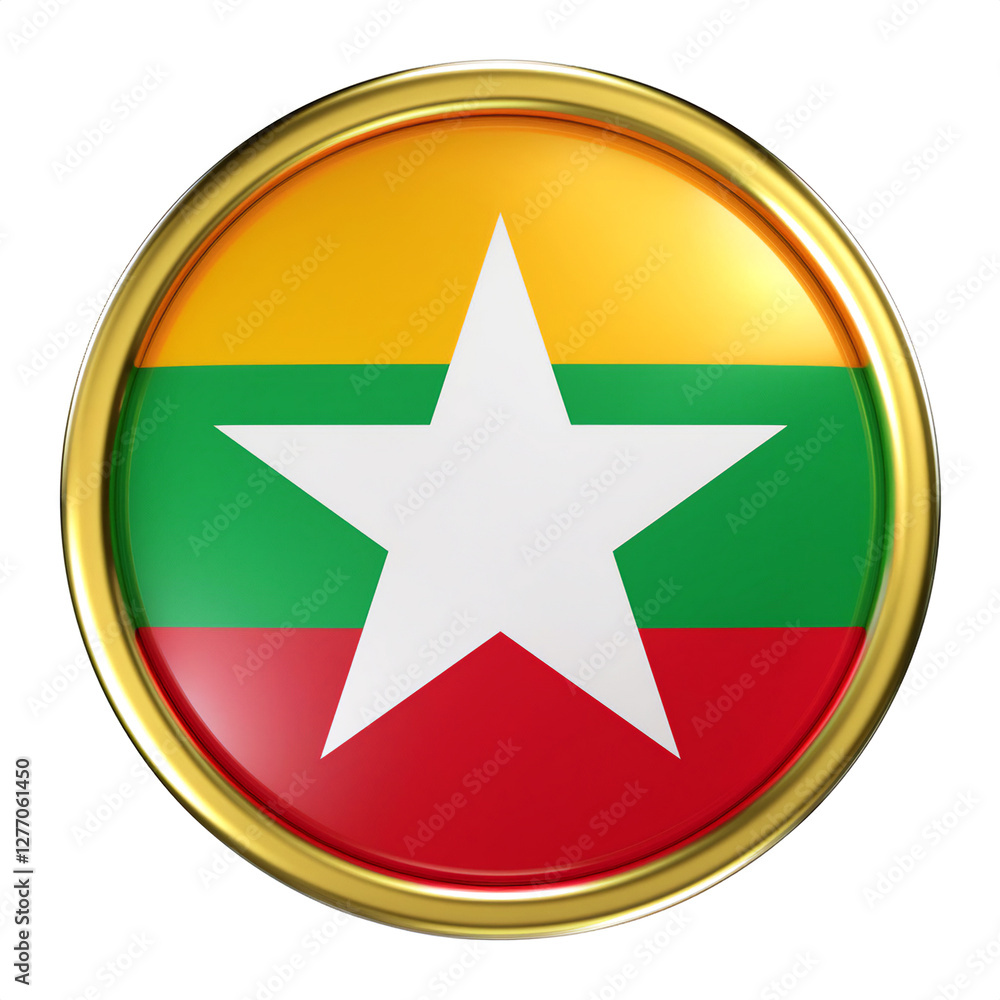 ミャンマーの国旗のブローチ。白背景。(Myanmar flag brooch on white background.)
ミャンマーの国旗のブローチ。白背景。(Myanmar flag brooch on white background.)