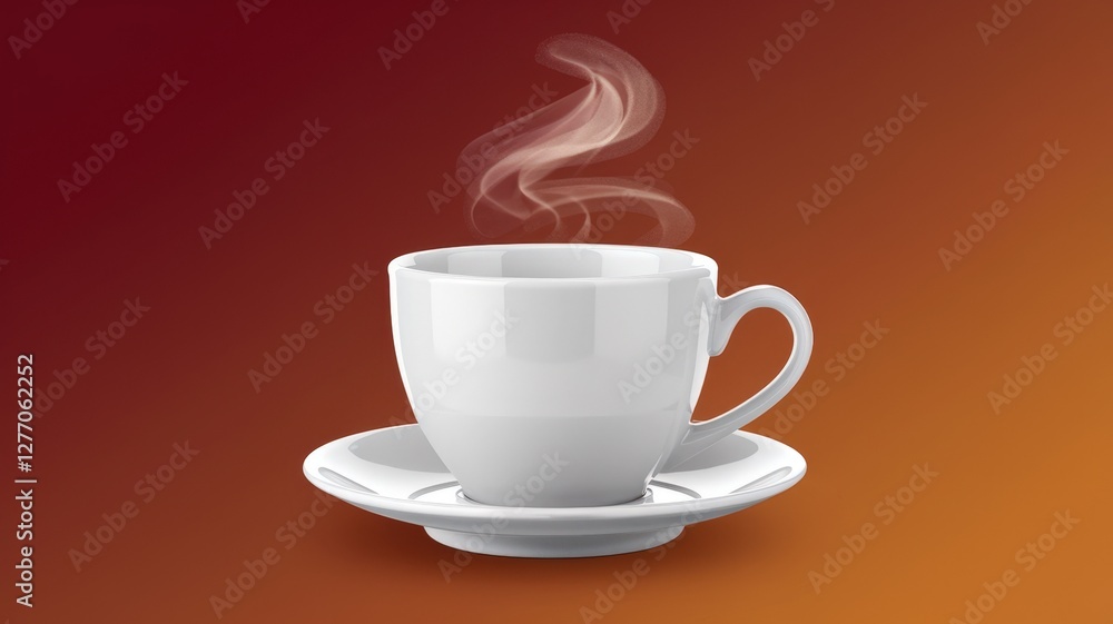 Fototapeta premium Steaming cup of coffee on a saucer against a warm gradient background