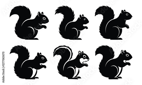 Squirrel set vector Illustration, Detailed artwork, Minimalist design, isolated on white background. Simple shape for logo design, emblem, symbol, sign, badge, label, stamp.