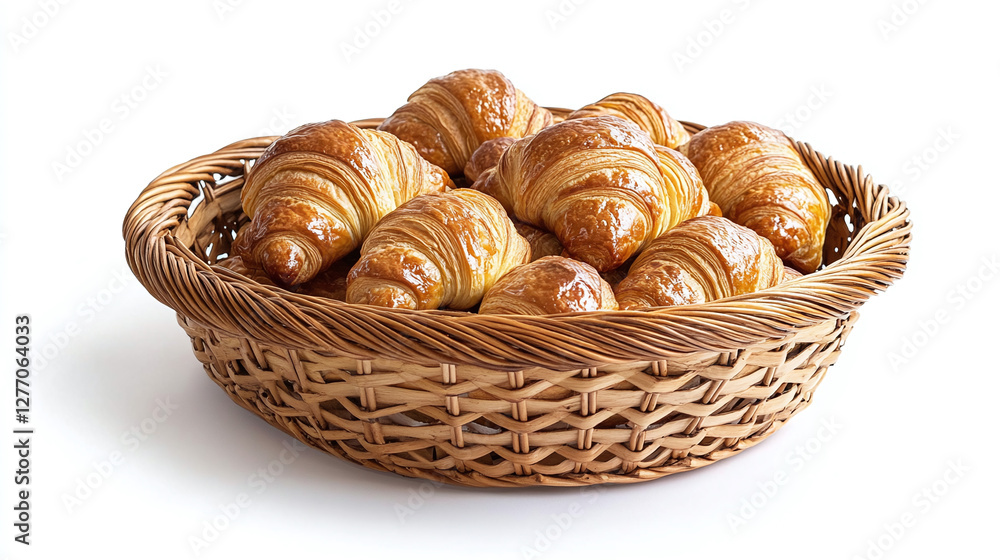 Basket with french butter croissants isolated on a white background. Basket with french butter croissants isolated on a white background.