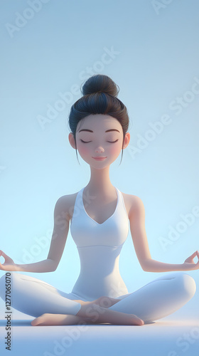 A cartoon-style girl meditating in the lotus position

