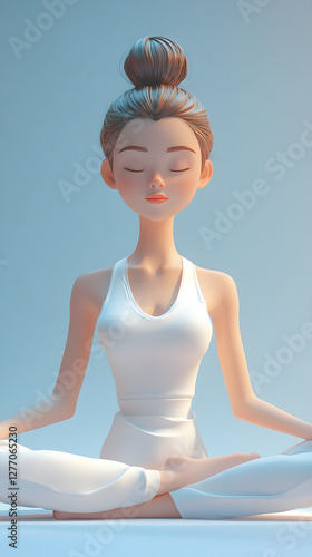 A cartoon-style girl meditating in the lotus position
