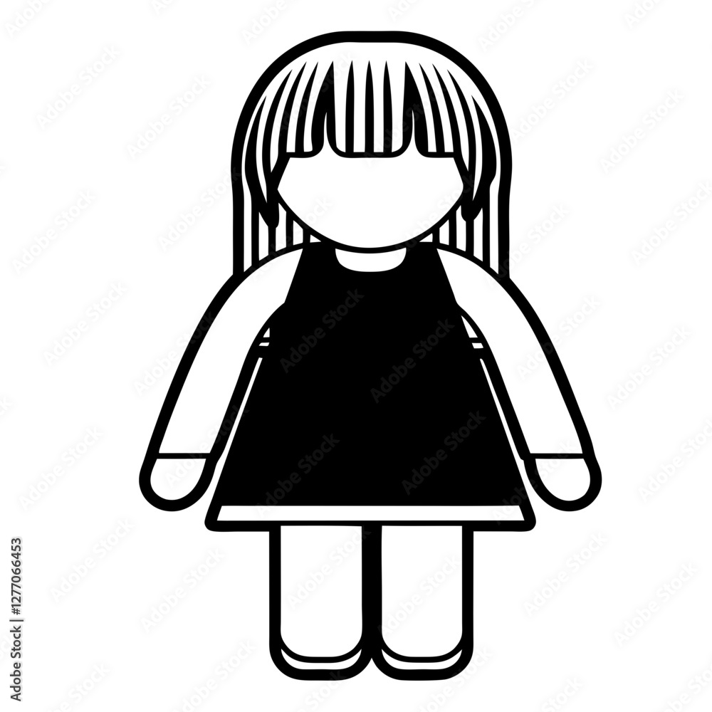 Fototapeta premium Vector illustration of a cute girl character with black hair and a dress