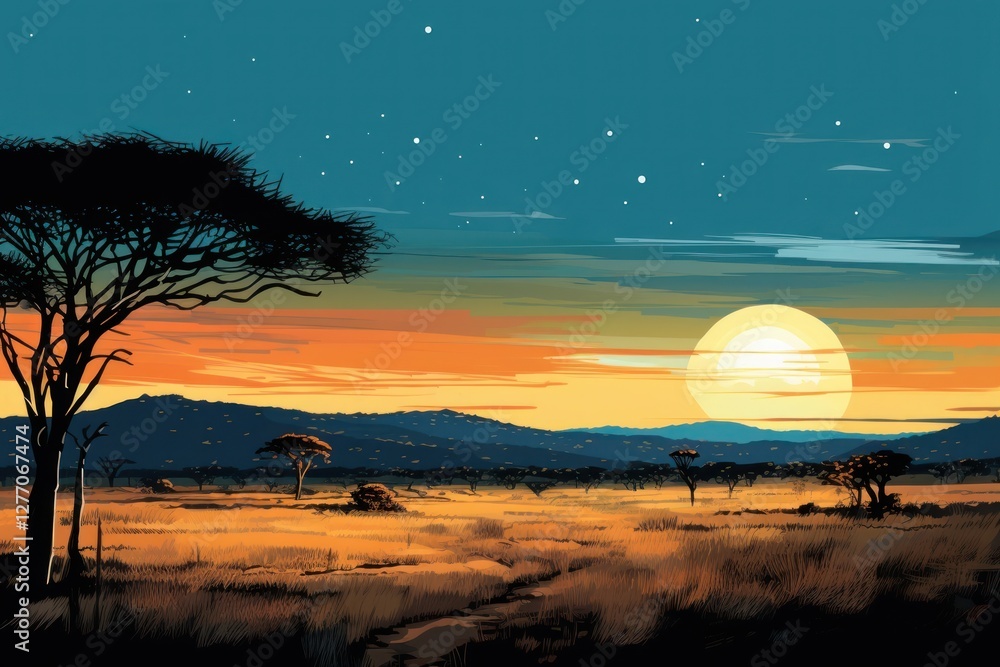 Fototapeta premium Savanna landscape outdoors scenery.