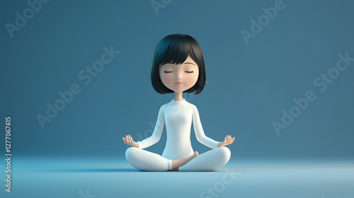 A cartoon-style girl meditating in the lotus position
