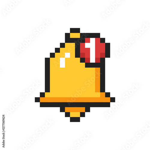 Pixel bell, incoming message notification, 8 bit bell signal. Vector illustration