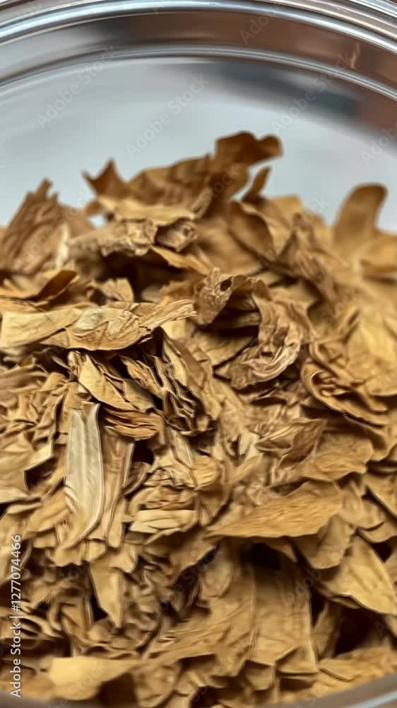 Dried leaves arranged in a jar showing natural textures and colors captured in a bright indoor setting Dried leaves arranged in a jar showing natural textures and colors captured in a bright indoor setting