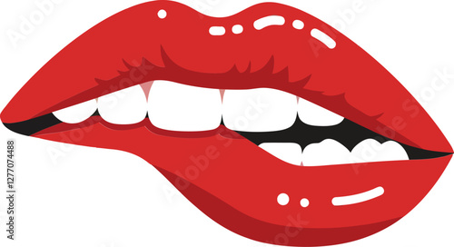 Luscious red lips with a playful expression showcasing glossy shine in a bold, minimal design style perfect for modern vector art