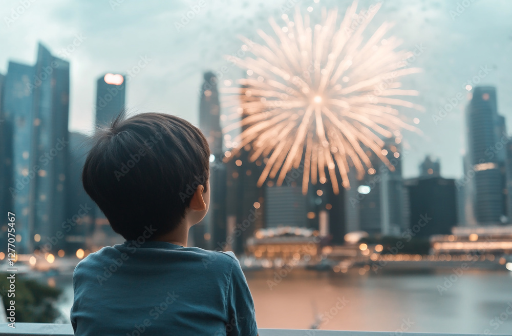 person watching a fireworks display over the amusement park skyline person watching a fireworks display over the amusement park skyline