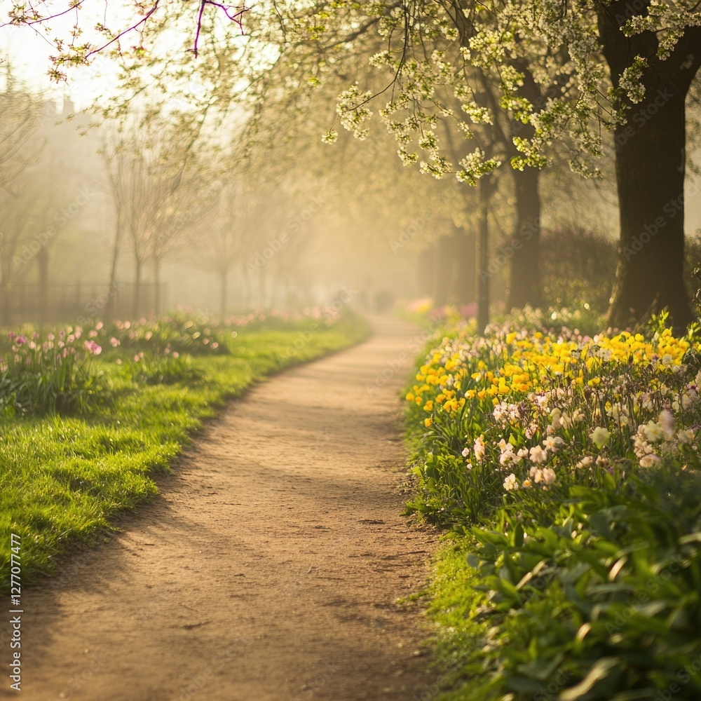 Naklejka premium Springtime Park Pathway
