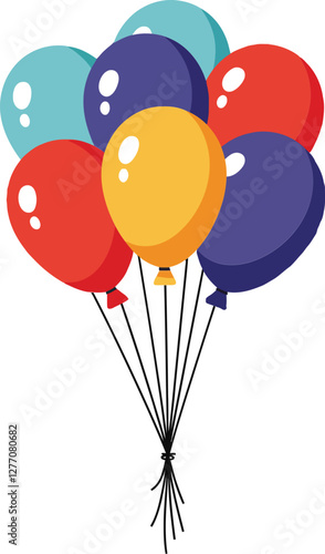 Colorful balloons in various shades floating together in a cheerful arrangement, featuring a flat design style, perfect for festive vector art