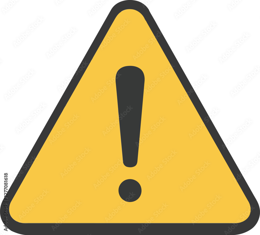 Yellow triangular warning sign featuring a bold exclamation mark in a minimal flat design, symbolizing caution and alertness in vector art