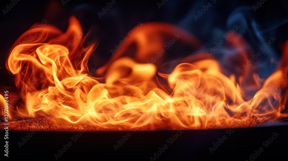 Flames dance in a pan on a stove top, creating a vibrant display of heat and cooking in a kitchen setting. Flames dance in a pan on a stove top, creating a vibrant display of heat and cooking in a kitchen setting.
