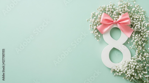 Elegant Womens Day Composition with Number Eight and Flowers