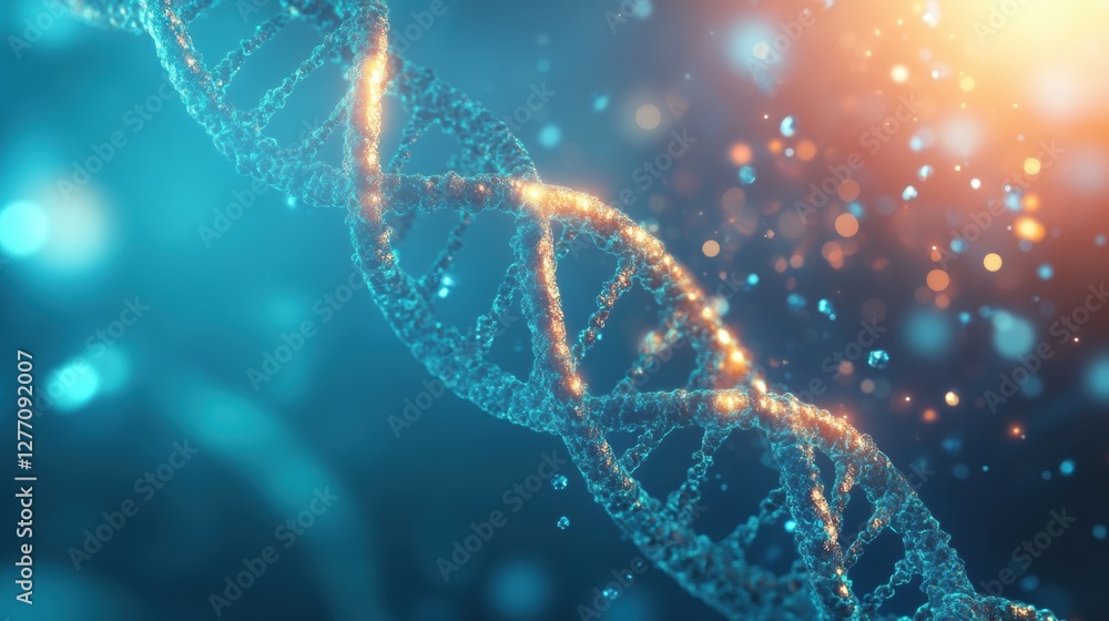 a glowing 3D visualization of a DNA double helix, set against a soft blue gradient background with floating particles, symbolizing genetic research and biotechnology advancements. a glowing 3D visualization of a DNA double helix, set against a soft blue gradient background with floating particles, symbolizing genetic research and biotechnology advancements.